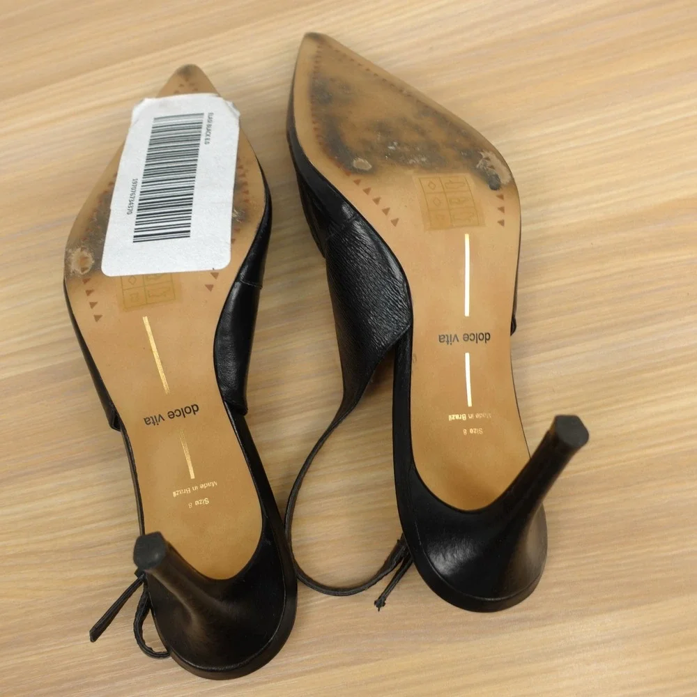 Dolce Vita Womens Slingback Pumps 8 Black Old Money Party Leather Kitten Heels